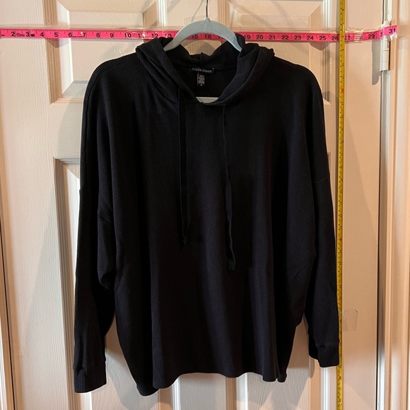 Eileen Fisher Tops - Eileen Fisher black waffle weave hooded top.